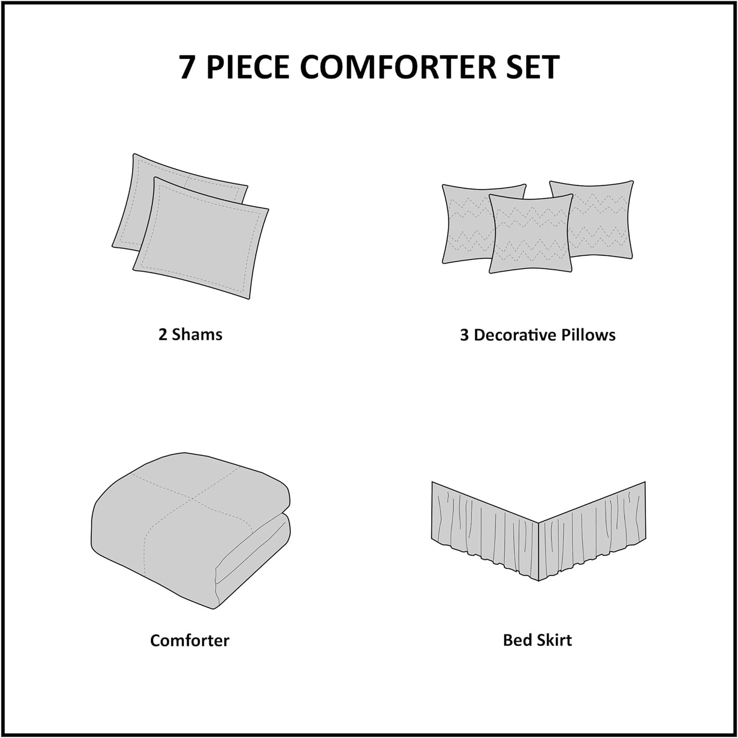 Luxe Jacquard with Damask Design Bed in a Bag Set - 7 Pcs. with Matching Shams, Bed Skirt